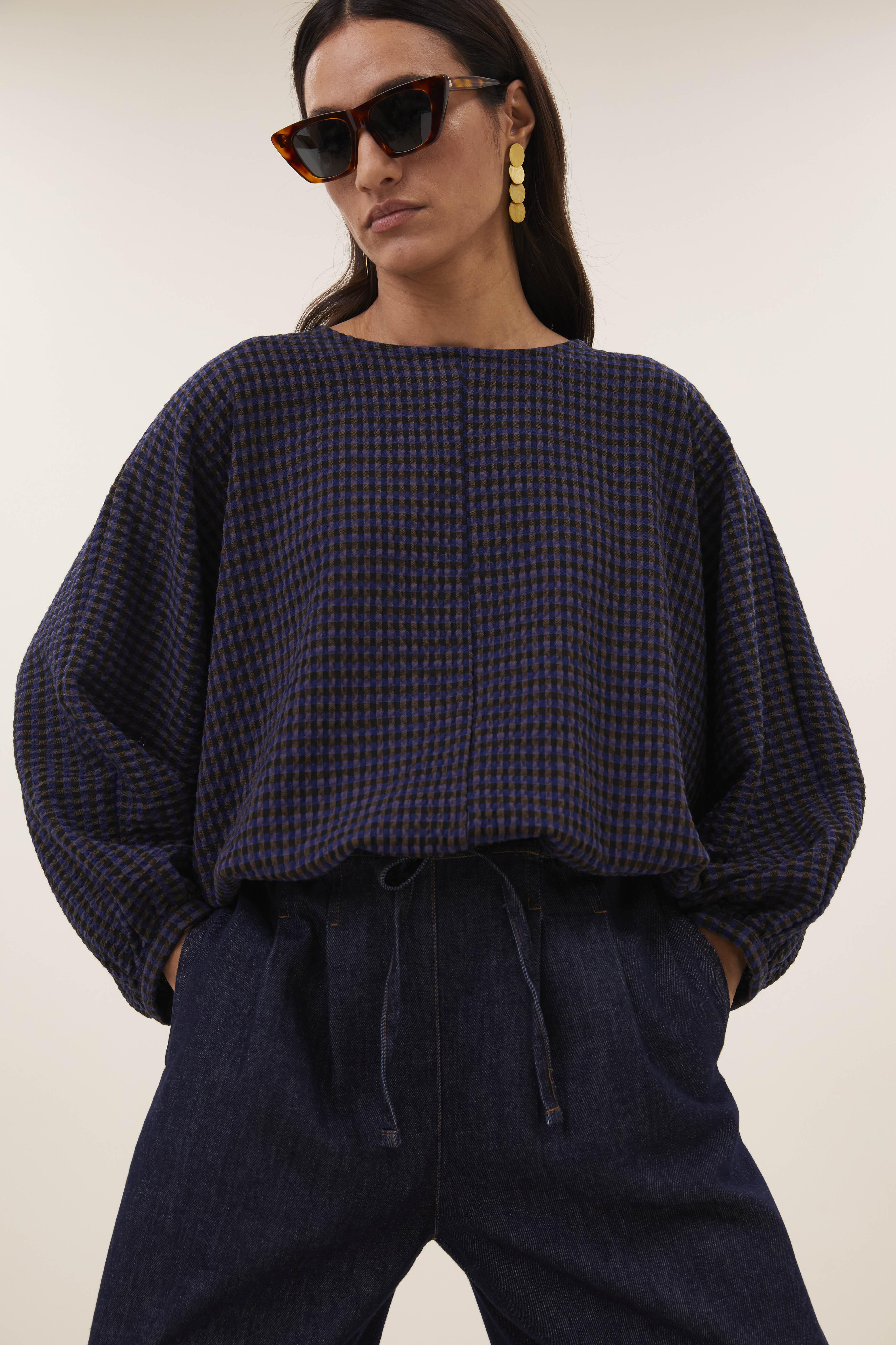 By-Bar Gaya Blouse Galaxy Check Damen Bluse Viskose dunkelblau